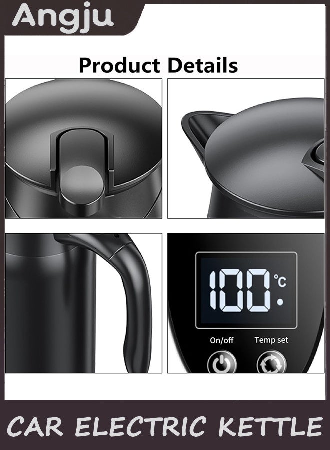 انججو محغلاية كهربائية للسيارة مع شاشة LCD - سخان السفر المول 12V / 24V DC ، درجة حرارة قابلة للتعديل 55-100 درجة مئوية ، 304 الفولاذ المقاوم للصدأ ، غليان سريع للشاي أو القهوة أو الحليب أو الاستخدام في الهواء الطلق (800ML) - Image 3